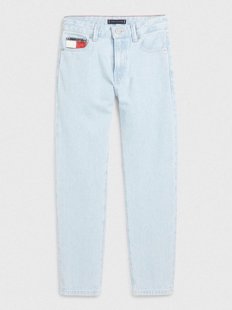 Fiú Tommy Hilfiger Bleach Wash Straight Farmer Nadrág Kék | HU 2130ZUT